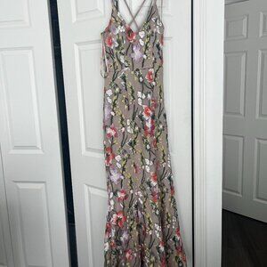 Beige Floral COMPLETELY ENBROIDERED stunning floor-length dress